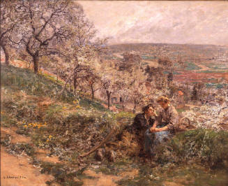 Boy and Girl in Spring Landscape