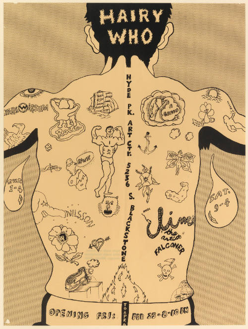 Poster for the first Hairy Who group exhibition at the Hyde Park Art Center, Chicago, February 25-April 9,1966