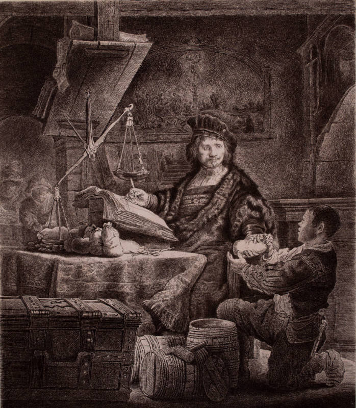 Jan Uytenbogaert, Receiver-General (The Goldweigher) (after an etching by Rembrandt van Rijn)