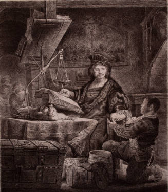 Jan Uytenbogaert, Receiver-General (The Goldweigher) (after an etching by Rembrandt van Rijn)