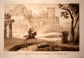 View of a Town with a Horse and Rider in Foreground