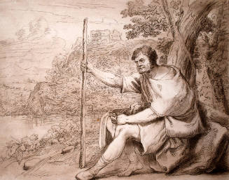 Seated Man with Staff in Landscape