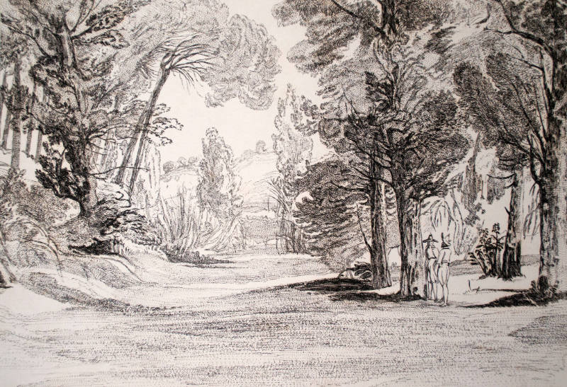 Wooded Glade, With Two Men in Conversation at Right