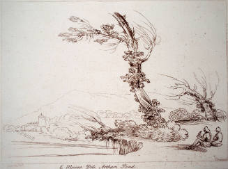 Landscape with Two Seated Figures, One Holding a Hawk (after Guercino)