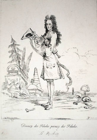 Dr. John Misaubin Standing with a Syringe in a Cemetery (after Jean-Antoine Watteau)
