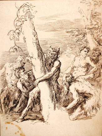 Silenus and Satyrs by a Tree (after drawing by Salvator Rosa)