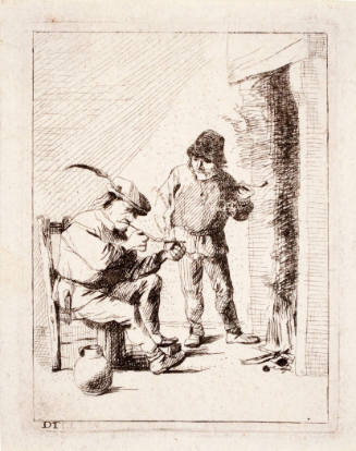 Two Peasants Before a Fireplace (after David Teniers II)