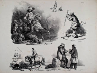 Five Sketches of Soldier on Horseback,  Three Peasants, Two Men Talking