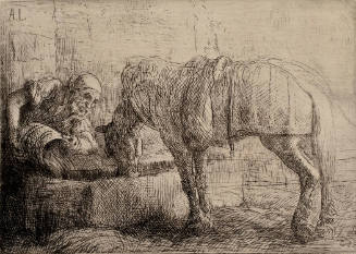 Man Watering a Horse