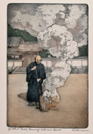 Buddhist Priest Burning Autumn Leaves