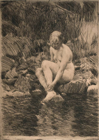 A Nude Woman Seated by a Stream