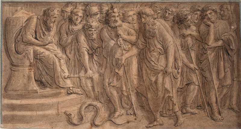 A King and Assembled Figures with a Snake (Moses and Aaron Before Pharoah)