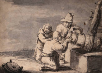 Peasants Drinking from A Cask