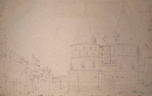 Cityscape with Two-tower Medieval Building