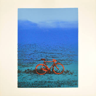 Untitled (Red bike in blue landscape)