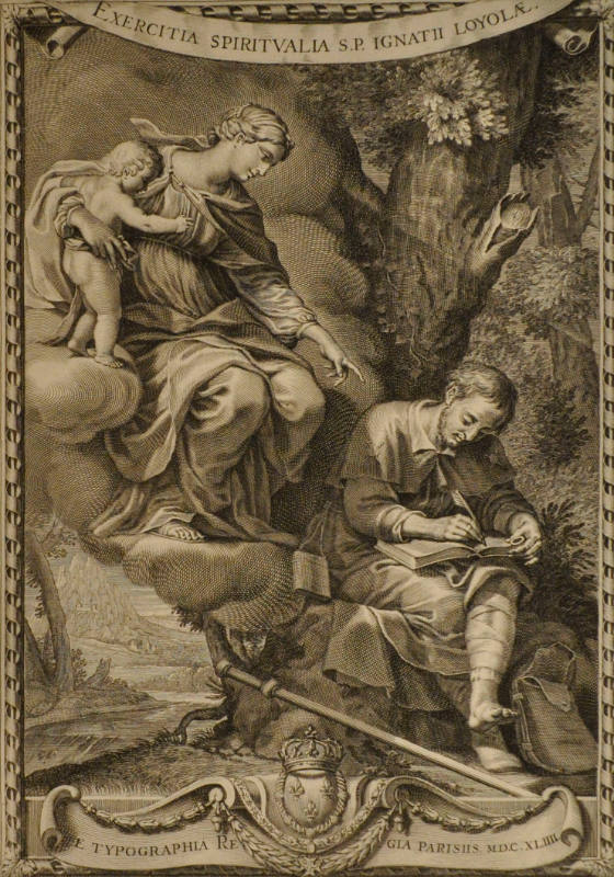 Frontispiece: Exercitia Spiritualia S.P. Ignatii Loyolae (after Madonna with Child Dictating to Loyola by Jacques Stella)