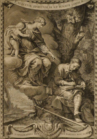 Frontispiece: Exercitia Spiritualia S.P. Ignatii Loyolae (after Madonna with Child Dictating to Loyola by Jacques Stella)