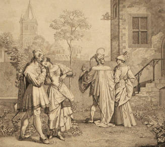 Twelve Illustrations to Goethe's Faust by Peter Cornelius (Bilder zu Goethe's Faust von P. Cornelius): Plate VI, The Walk in the Garden (Der Spazierung im Garten)