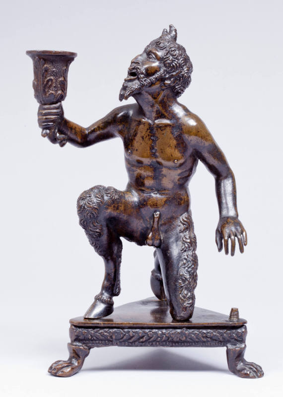 Candlestick and Inkwell (or Sandbox) Depicting a Kneeling Satyr