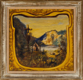 Untitled [Woman Praying Before a Cross in a Landscape, with painted frame border]