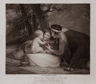 Boydell's Illustrations of Shakespeare, Vol. II: Shakespeare nursed by Tragedy and Comedy (after George Romney)
