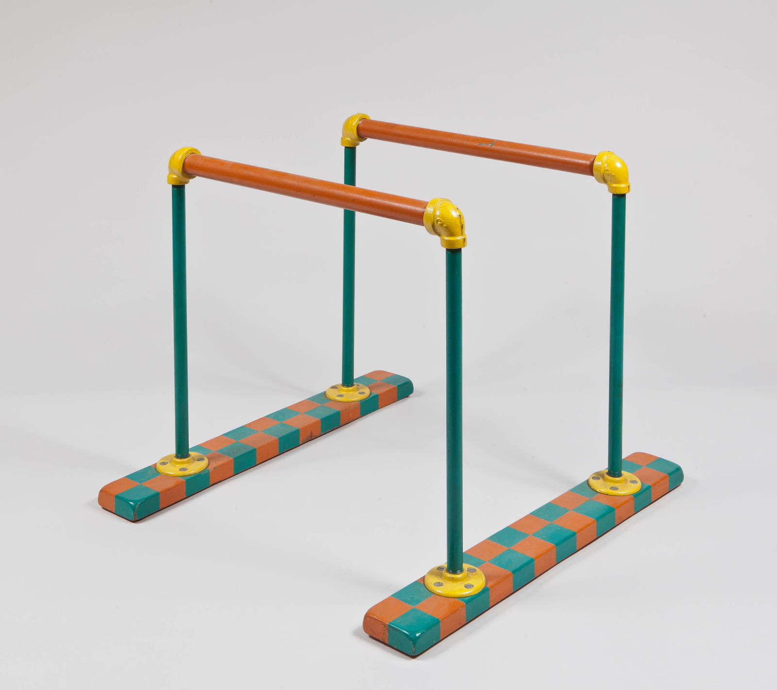 Two painted acrobatic handstands: made by HCW, one dedicated to JBW [in JBW studio]