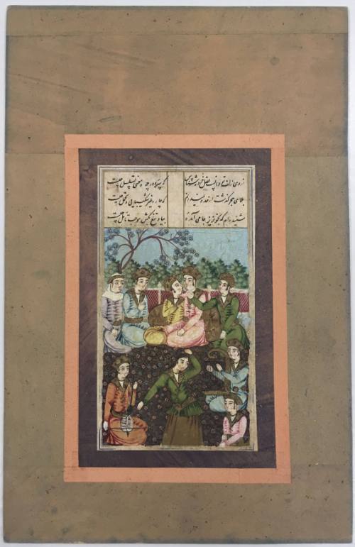 A Party in a Garden with Musicians and Dancer, and Calligraphy