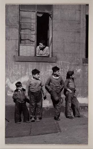 Untitled (Woman Leaning out of Window with Four Boys below), East Harlem, NYC
