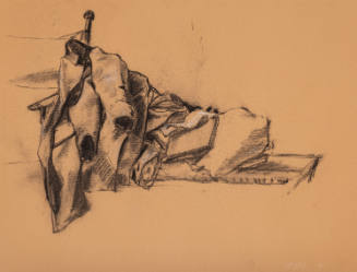 Untitled (the artist's jacket and drawing satchel at the foot of a bed)