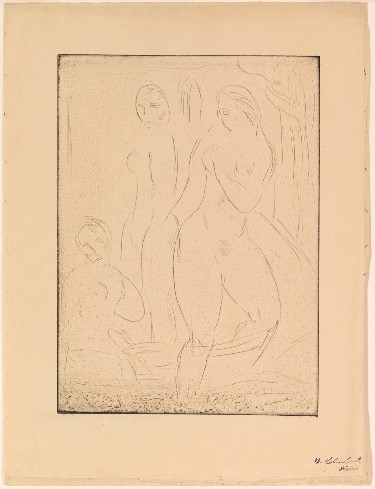 Composition: Three Nudes (Komposition: Drei Akte), also titled Three Female Nudes, Two Standing, One Sitting (Drei weibliche Akte, zwei stehend, einer sitzend)