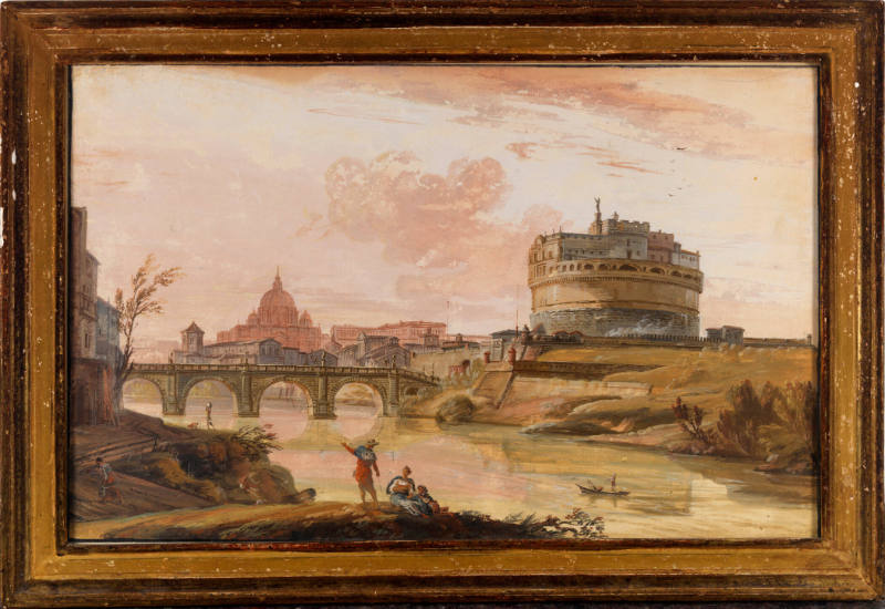 View of Rome: The Tiber River with the Castel Sant'Angelo and St. Peter's Basilica in the Distance