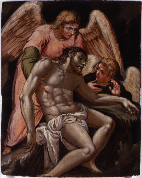 Man of Sorrows with Two Angels