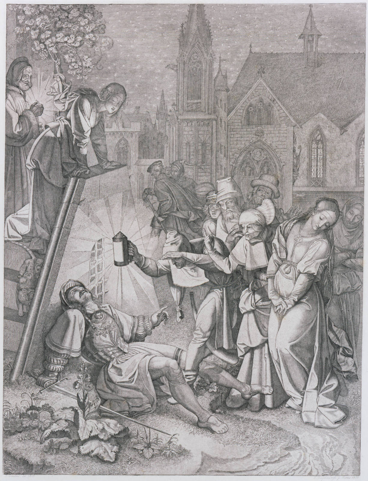 Twelve Illustrations to Goethe's Faust by Peter Cornelius (Bilder zu Goethe's Faust von P. Cornelius): Plate VIII, Valentin's Death (Valentins Tod)