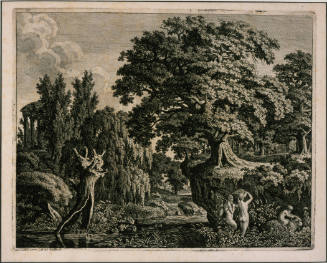 Arcadian Landscape with Round Temple at the Left and a Sarcophagus between the two Oaks