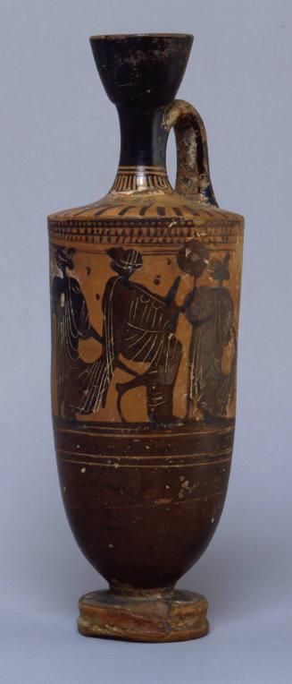 Black-Figure Lekythos: Two Pairs of Women, Each Wearing a Dress and Mantle, with One Seated and One Standing