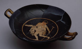 Red-Figure Kylix: Standing Youth Holding a Walking Stick and Bowl