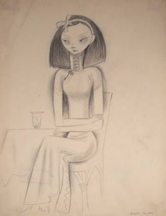 A Eurasian Girl Seated by a Table