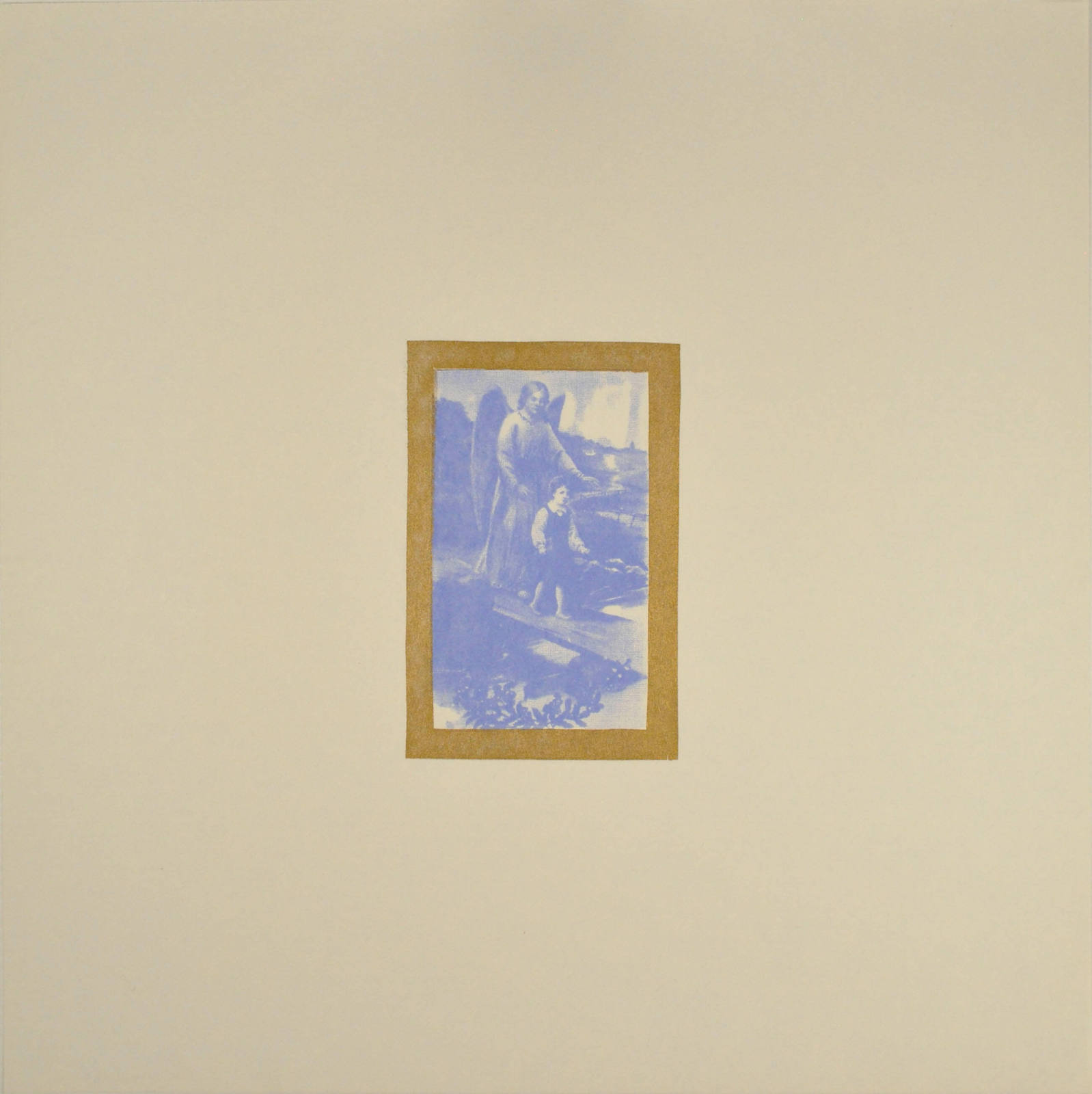 Untitled (Blue angel behind boy, with gold border)