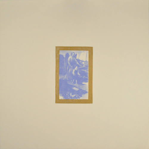 Untitled (Blue angel behind boy, with gold border)