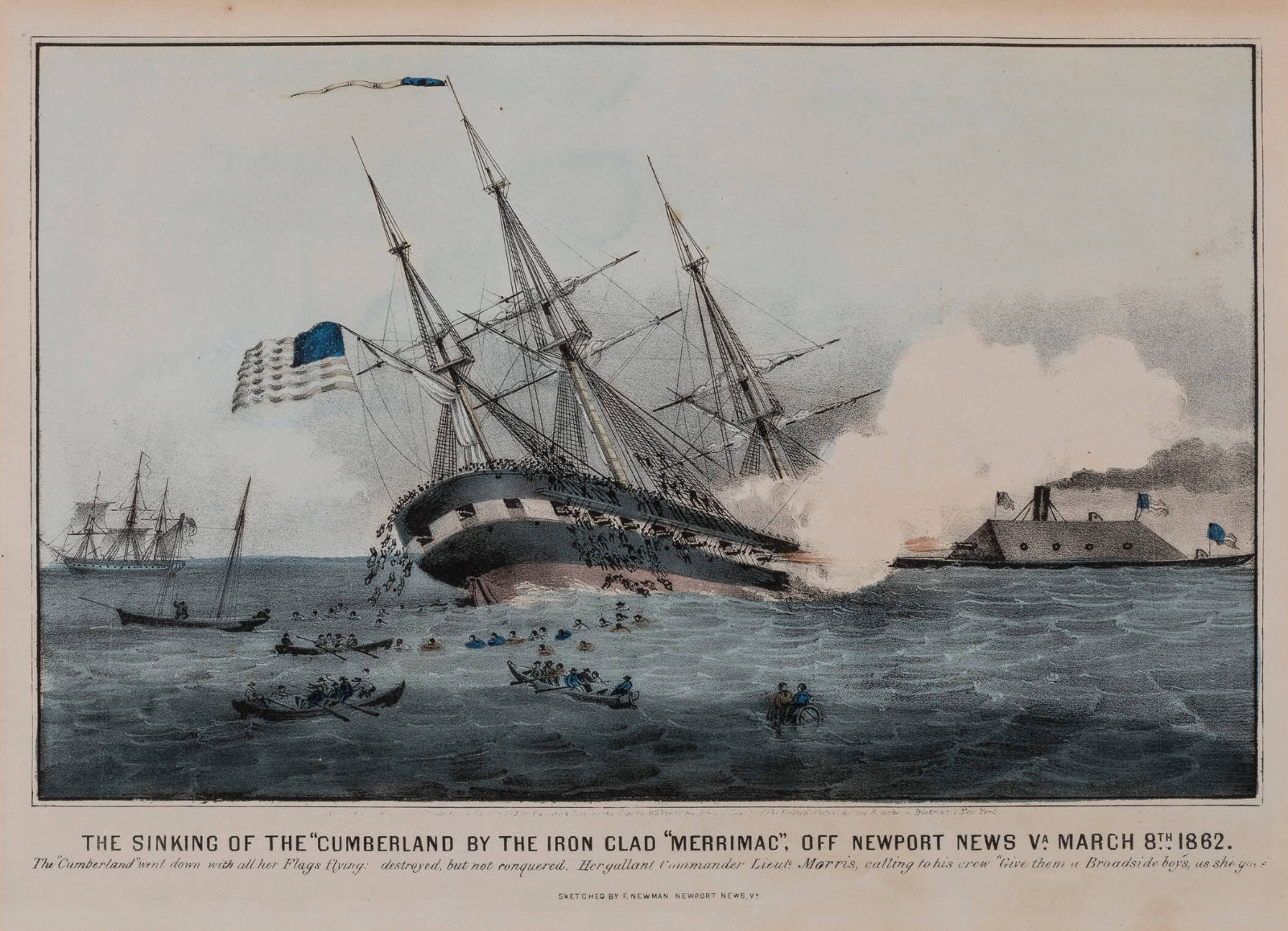 The Sinking of the "Cumberland" by the Ironclad "Merrimac"