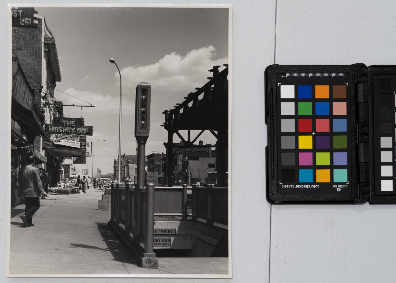 Modernist street scene with subway entrance