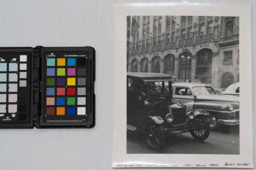 Street scene with car and taxi, New York