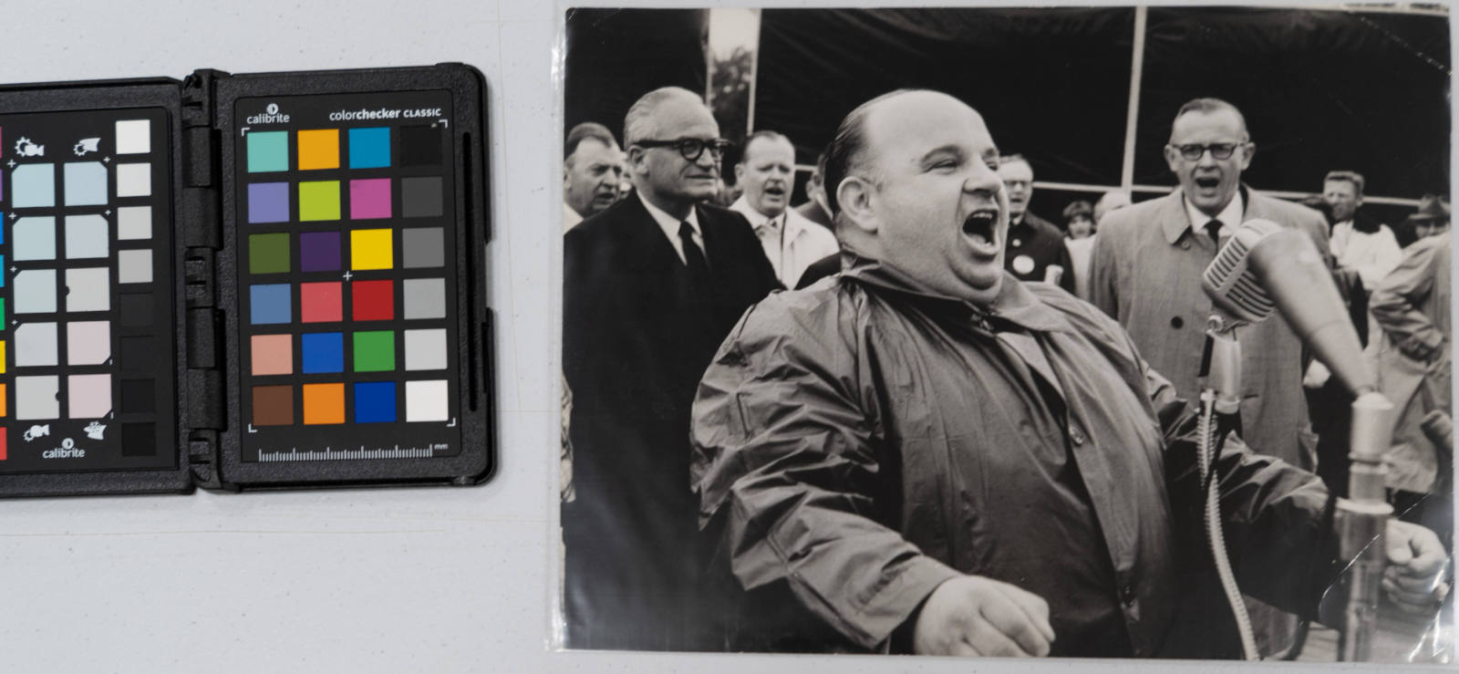 The Goldwater Campaign: All singing except Barry– the man in the foreground is leading the crowd at Great Falls, Montana, in their state song