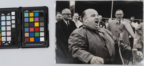 The Goldwater Campaign: All singing except Barry– the man in the foreground is leading the crowd at Great Falls, Montana, in their state song