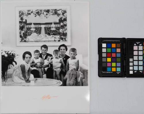 Portrait of Bobby and Ethel Kennedy with children Kathleen, Bobby, Mary Courtney, David, and Joseph