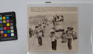 Refugees Flee From North Vietnamese: Scores of refugees pour out of the Tri Tam district town of Khiem Hanh on Thursday, March 13th, 1975, southward to South Vietnamese government lines. The town, 40 miles, northwest of Saigon, was overrun by North Vietnamese on Wednesday