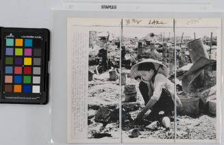 The picture of resignation: A Vietnamese girl sifts through the rubble of her destroyed home in the town of Duc Duc in the northern part of South Vietnam. The town has been reduced to a pile of rubble in recent weeks by off-and-on attacks by Viet Cong and North Vietnamese. Most of the inhabitants have fled but a few remain to try to salvage what they can, August 1974