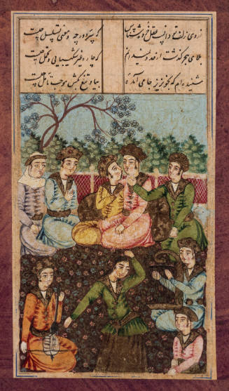 A Party in a Garden with Musicians and Dancer, and Calligraphy